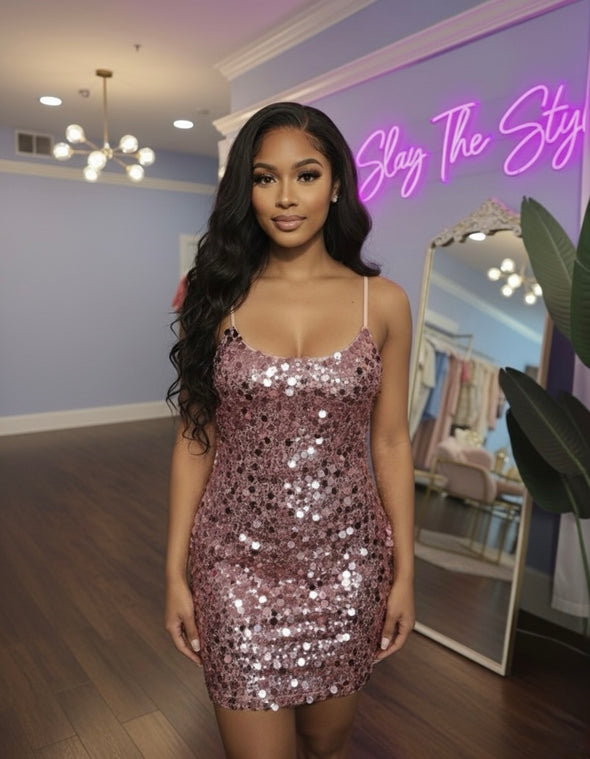 Rose Blush Sequins Dress - Slay the Style
