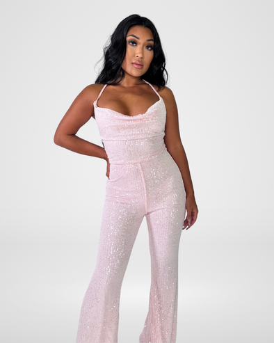 Pink Party Sequin Jumpsuit