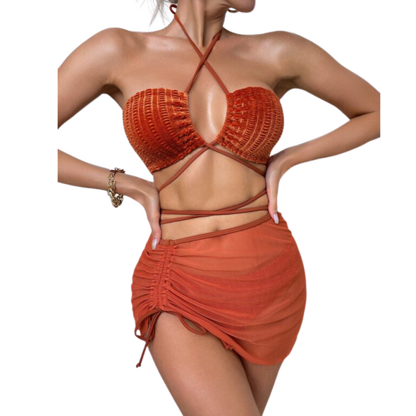 Burnt Orange Velvet Bikini Set