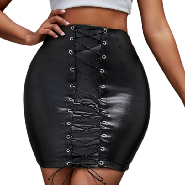 Lace Up Leather Skirt